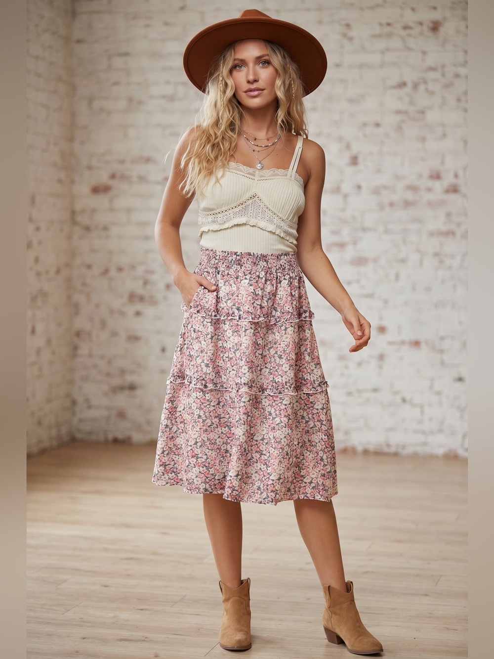 Allegra K Floral Chiffon Skirt XS - Smocked Waist & Tiered